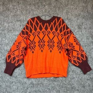 Free People Orange and Brown Crewneck Sweater Size Small